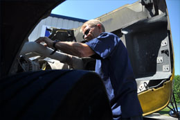 Mechanic working on a bus